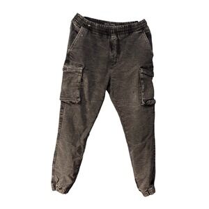 Zoo York Mens Medium Washed Black Cargo Jogger Pants Distressed Skater Streetwea